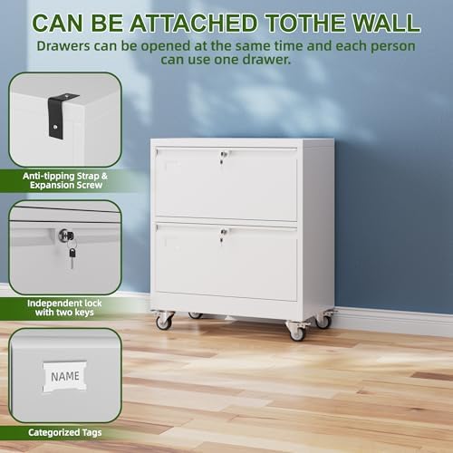 Aobabo Lockable 2 Drawer File Cabinet for Home Office – Metal Filing Cabinet with Wheels, Business Card Slot, Legal/Lett