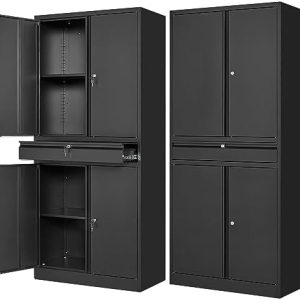 Letaya Metal Garage Storage Cabinet - 4 Door Tool Cabinet with Lock, 2 Adjustable Shelves for Home Office & Utility Room