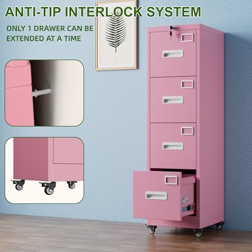 Aobabo Lockable 2 Drawer File Cabinet for Home Office – Metal Filing Cabinet with Wheels, Business Card Slot, Legal/Lett
