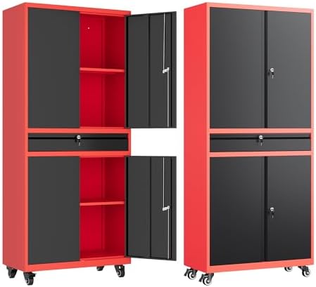 Letaya Metal Garage Storage Cabinet - 4 Door Tool Cabinet with Lock, 2 Adjustable Shelves for Home Office & Utility Room