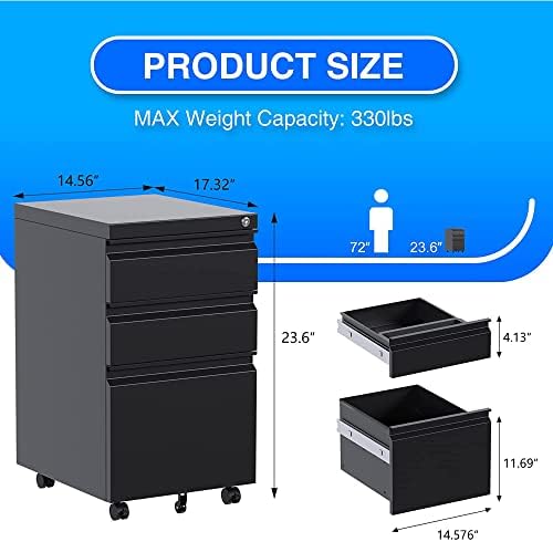 Aobabo Lockable 2 Drawer File Cabinet for Home Office – Metal Filing Cabinet with Wheels, Business Card Slot, Legal/Lett