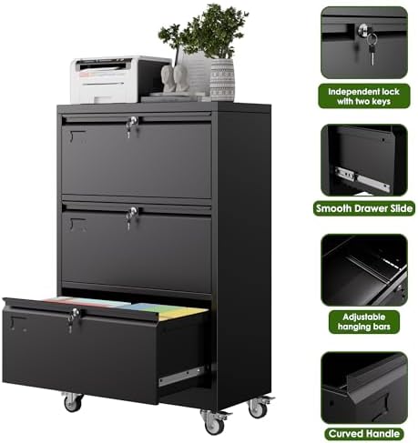 Aobabo Lockable 2 Drawer File Cabinet for Home Office – Metal Filing Cabinet with Wheels, Business Card Slot, Legal/Lett
