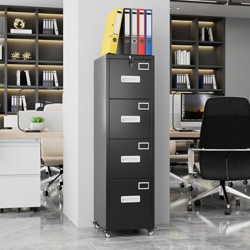 Aobabo Lockable 2 Drawer File Cabinet for Home Office – Metal Filing Cabinet with Wheels, Business Card Slot, Legal/Lett