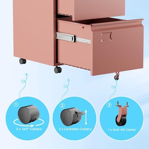 Aobabo Lockable 2 Drawer File Cabinet for Home Office – Metal Filing Cabinet with Wheels, Business Card Slot, Legal/Lett