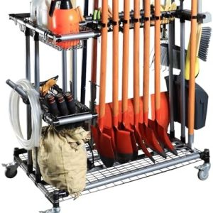 Ultimate Yard Tool Storage Rack with Rolling Casters – Effortlessly Organize Your Garden Tools for Homeowners – Heavy-Du