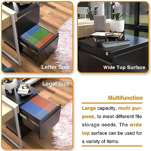 Aobabo Lockable 2 Drawer File Cabinet for Home Office – Metal Filing Cabinet with Wheels, Business Card Slot, Legal/Lett