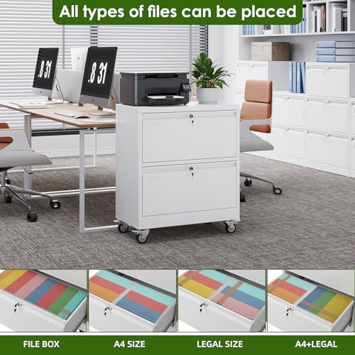 Aobabo Lockable 2 Drawer File Cabinet for Home Office – Metal Filing Cabinet with Wheels, Business Card Slot, Legal/Lett