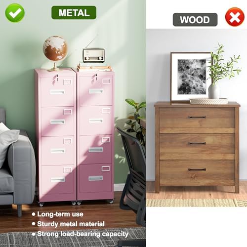 Aobabo Lockable 2 Drawer File Cabinet for Home Office – Metal Filing Cabinet with Wheels, Business Card Slot, Legal/Lett