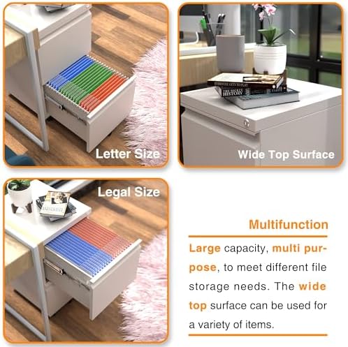 Aobabo Lockable 2 Drawer File Cabinet for Home Office – Metal Filing Cabinet with Wheels, Business Card Slot, Legal/Lett