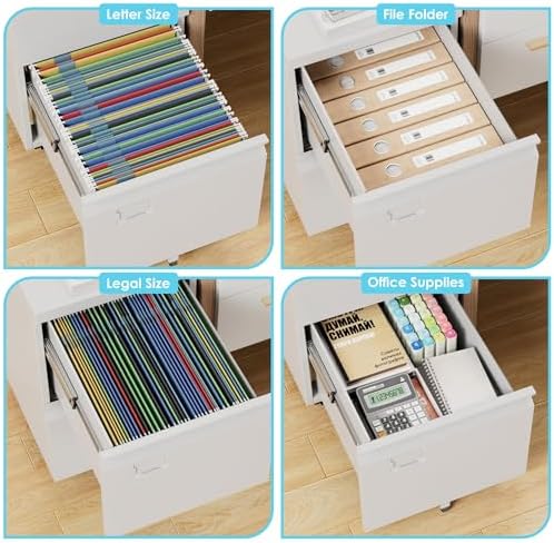 Aobabo Lockable 2 Drawer File Cabinet for Home Office – Metal Filing Cabinet with Wheels, Business Card Slot, Legal/Lett