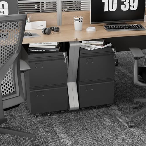 Aobabo Lockable 2 Drawer File Cabinet for Home Office – Metal Filing Cabinet with Wheels, Business Card Slot, Legal/Lett