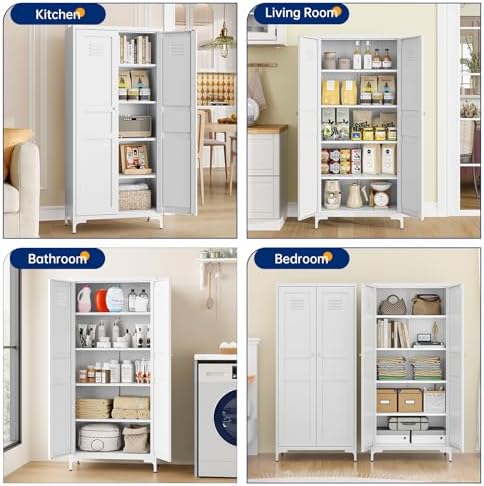 MIIIKO Metal Locker 2-Door Storage Cabinet | Versatile Accent for Kitchen, Pantry, Office, Garage | Durable Recycled Mat