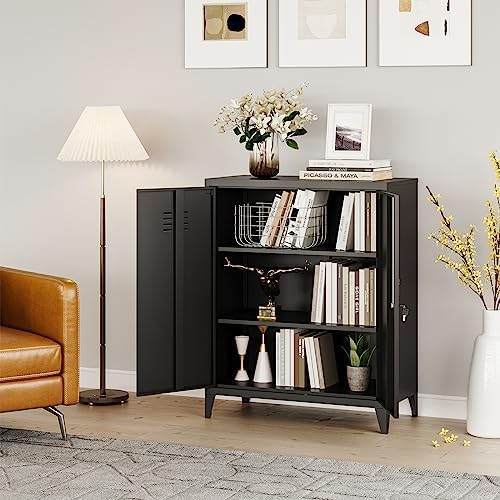 MIIIKO Metal Locker 2-Door Storage Cabinet | Versatile Accent for Kitchen, Pantry, Office, Garage | Durable Recycled Mat