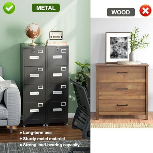 Aobabo Lockable 2 Drawer File Cabinet for Home Office – Metal Filing Cabinet with Wheels, Business Card Slot, Legal/Lett