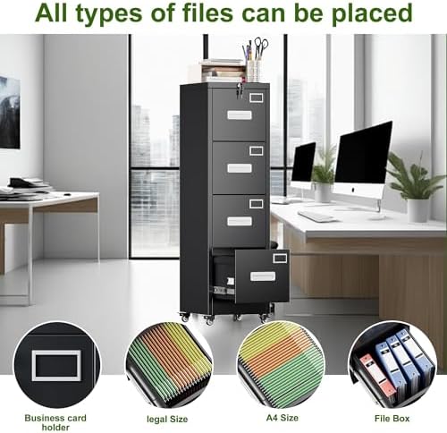 Aobabo Lockable 2 Drawer File Cabinet for Home Office – Metal Filing Cabinet with Wheels, Business Card Slot, Legal/Lett