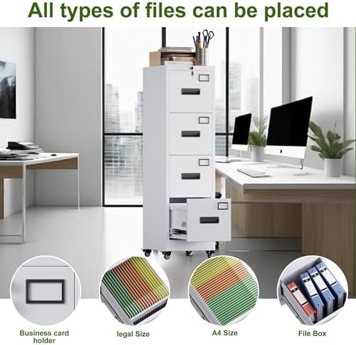 Aobabo Lockable 2 Drawer File Cabinet for Home Office – Metal Filing Cabinet with Wheels, Business Card Slot, Legal/Lett