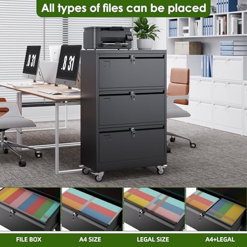 Aobabo Lockable 2 Drawer File Cabinet for Home Office – Metal Filing Cabinet with Wheels, Business Card Slot, Legal/Lett