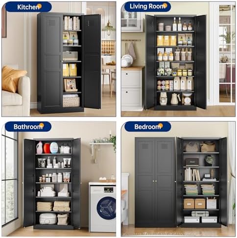 MIIIKO Metal Locker 2-Door Storage Cabinet | Versatile Accent for Kitchen, Pantry, Office, Garage | Durable Recycled Mat