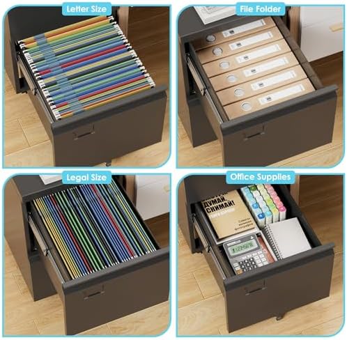 Aobabo Lockable 2 Drawer File Cabinet for Home Office – Metal Filing Cabinet with Wheels, Business Card Slot, Legal/Lett