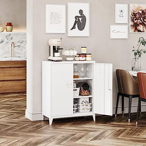 MIIIKO Metal Locker 2-Door Storage Cabinet | Versatile Accent for Kitchen, Pantry, Office, Garage | Durable Recycled Mat