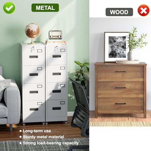 Aobabo Lockable 2 Drawer File Cabinet for Home Office – Metal Filing Cabinet with Wheels, Business Card Slot, Legal/Lett