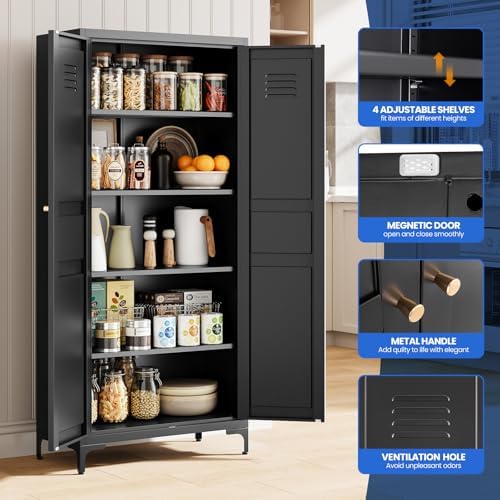 MIIIKO Metal Locker 2-Door Storage Cabinet | Versatile Accent for Kitchen, Pantry, Office, Garage | Durable Recycled Mat
