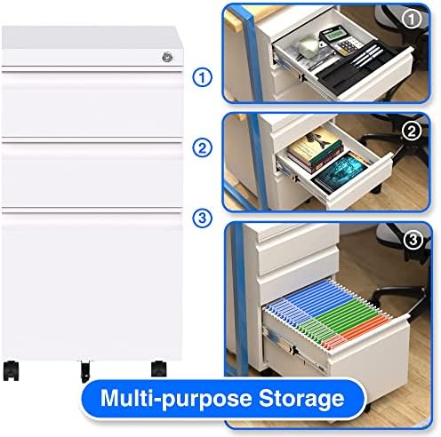 Aobabo Lockable 2 Drawer File Cabinet for Home Office – Metal Filing Cabinet with Wheels, Business Card Slot, Legal/Lett