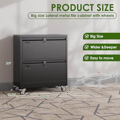Aobabo Lockable 2 Drawer File Cabinet for Home Office – Metal Filing Cabinet with Wheels, Business Card Slot, Legal/Lett
