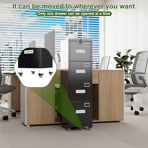 Aobabo Lockable 2 Drawer File Cabinet for Home Office – Metal Filing Cabinet with Wheels, Business Card Slot, Legal/Lett