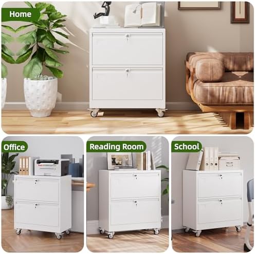 Aobabo Lockable 2 Drawer File Cabinet for Home Office – Metal Filing Cabinet with Wheels, Business Card Slot, Legal/Lett
