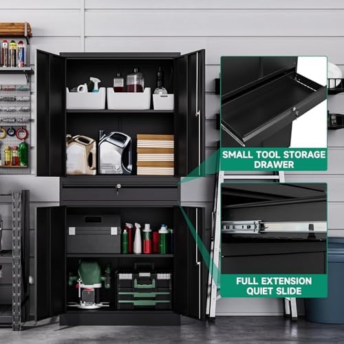 Letaya Metal Garage Storage Cabinet - 4 Door Tool Cabinet with Lock, 2 Adjustable Shelves for Home Office & Utility Room