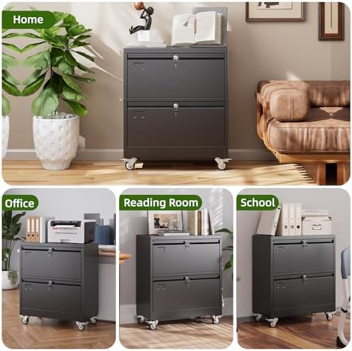 Aobabo Lockable 2 Drawer File Cabinet for Home Office – Metal Filing Cabinet with Wheels, Business Card Slot, Legal/Lett