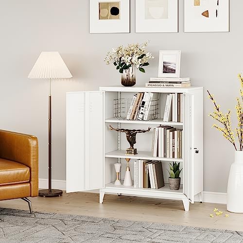 MIIIKO Metal Locker 2-Door Storage Cabinet | Versatile Accent for Kitchen, Pantry, Office, Garage | Durable Recycled Mat