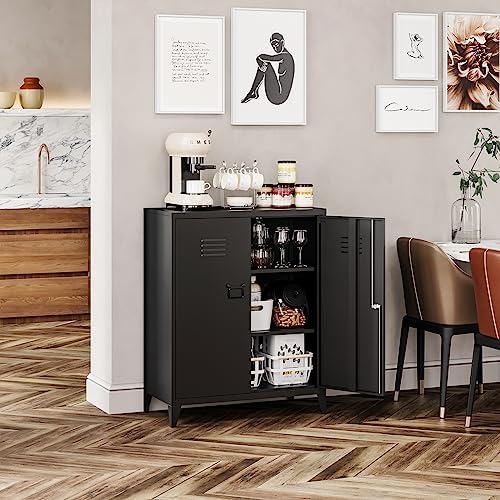 MIIIKO Metal Locker 2-Door Storage Cabinet | Versatile Accent for Kitchen, Pantry, Office, Garage | Durable Recycled Mat