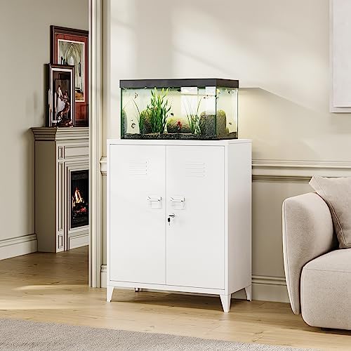 MIIIKO Metal Locker 2-Door Storage Cabinet | Versatile Accent for Kitchen, Pantry, Office, Garage | Durable Recycled Mat