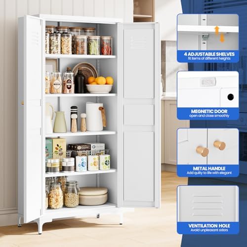 MIIIKO Metal Locker 2-Door Storage Cabinet | Versatile Accent for Kitchen, Pantry, Office, Garage | Durable Recycled Mat