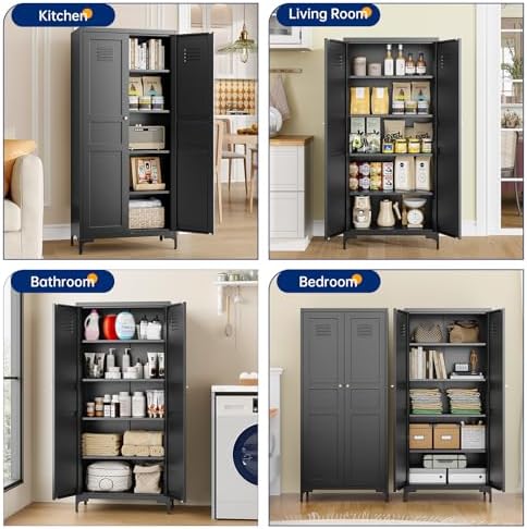 MIIIKO Metal Locker 2-Door Storage Cabinet | Versatile Accent for Kitchen, Pantry, Office, Garage | Durable Recycled Mat